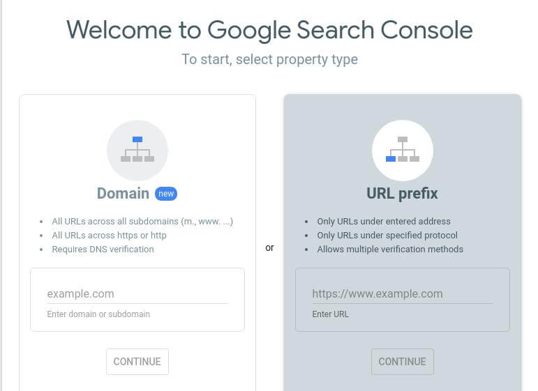 How to set-up google search console home page