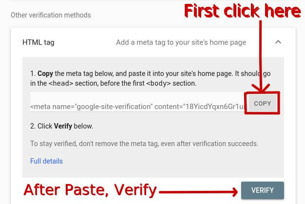 How to set-up google search console HTML tag