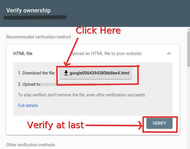 How to set-up google search console HTML file