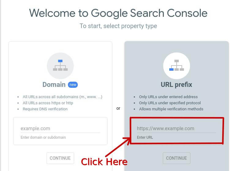 How to set-up google search console URL prefix