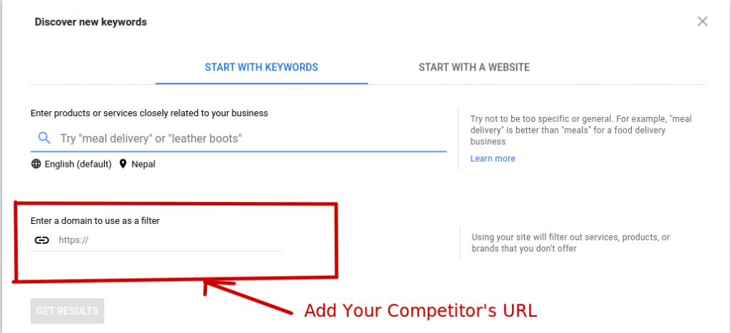 how does google keyword planner tool work by adding url
