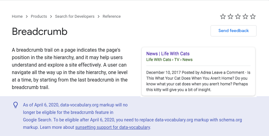 breadcrumbs in website from google