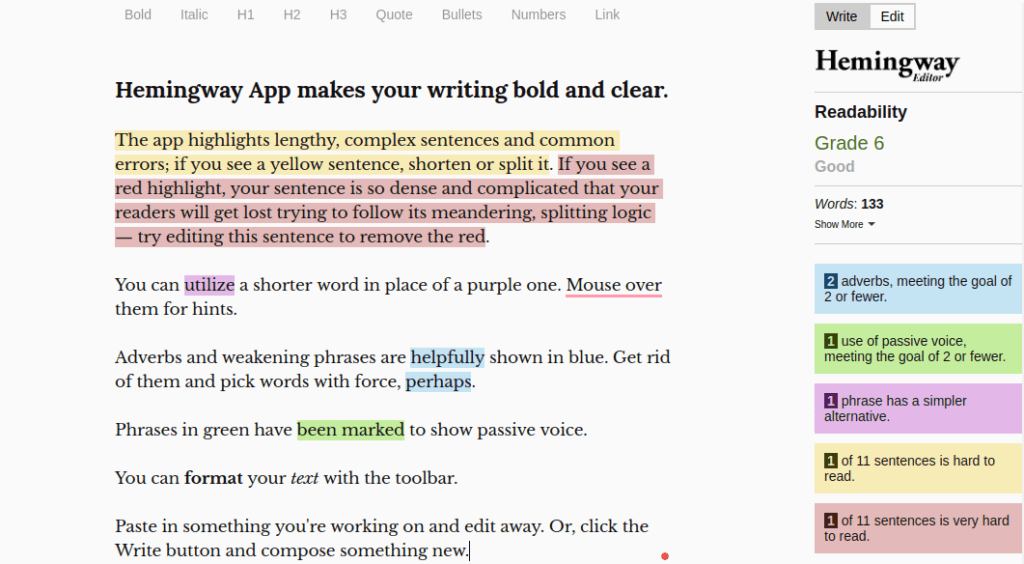 hemingway app for content writing tools
