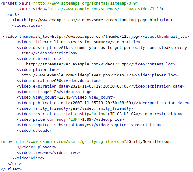 video xml sitemap example

