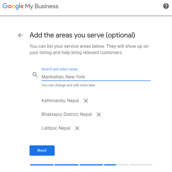 google my business services areas