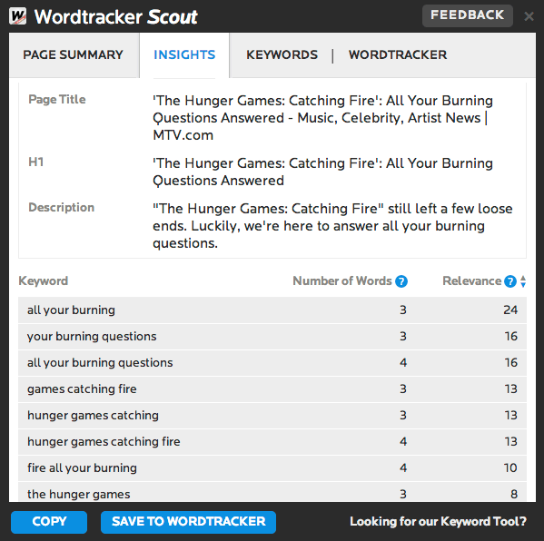 Wordtracker Scout Keyword Search Tool