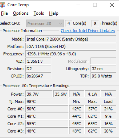  check CPU temp CoreTemp