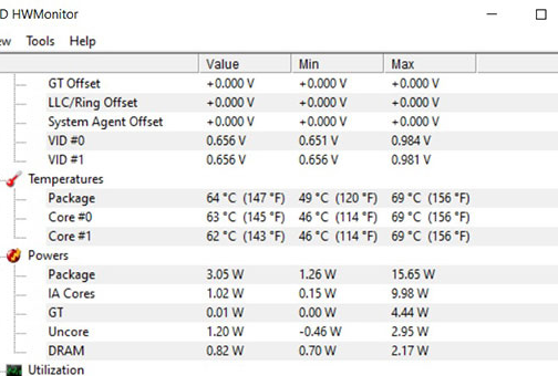 check CPU temp HWMonitor