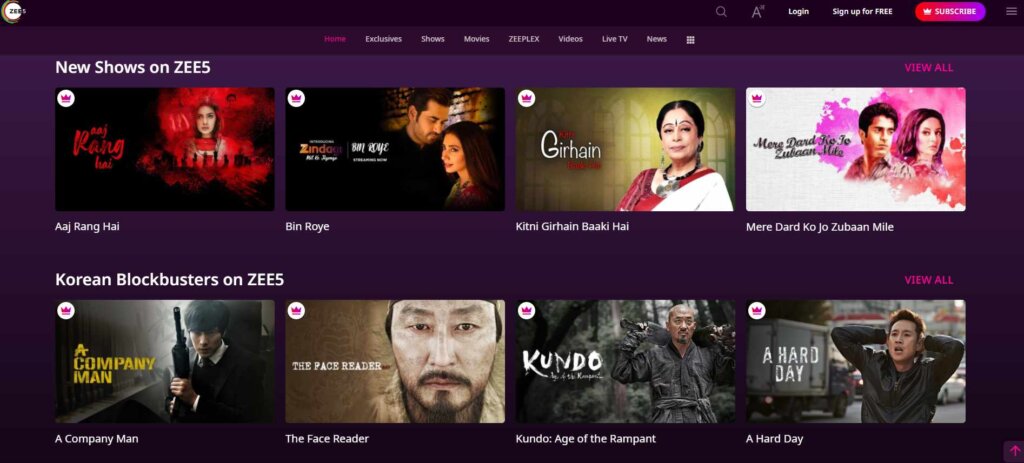 Zee5_Free Sites To Watch Hindi Movies Online