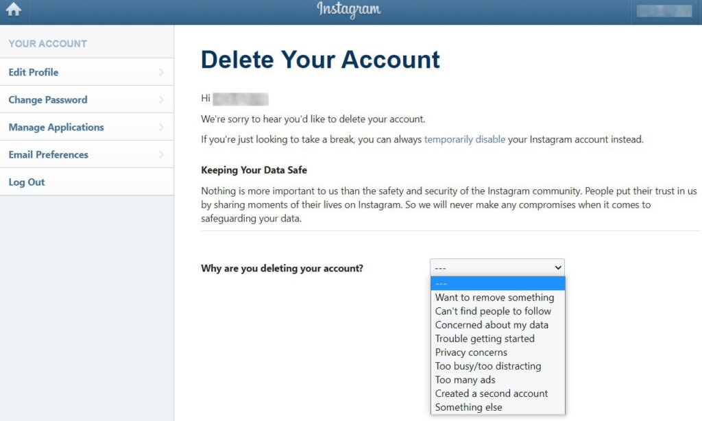 how to delete your Instagram account